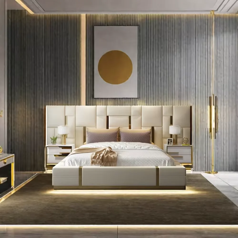 French Luxury Modern Bed Set Solid Wood Double Bed Frame Spa Facial Air Bed Bamboo Bedding Sheets for Bedroom Room Furnitures