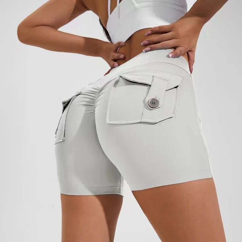 High Quality Nude Feeling Casual Biker Shorts Back Peach Hip Pocket Scrunch Butt Sexy Slim Quick Drying Yoga Shorts for Women