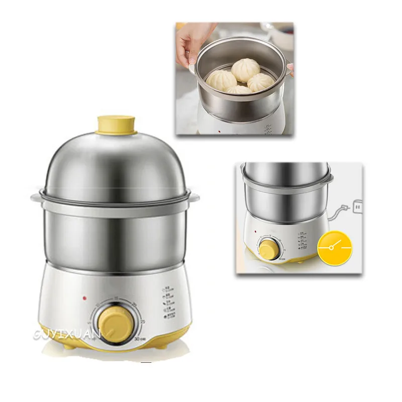 Multifunctional stainless steel 304 egg steamer automatic power off household double timer egg cooker breakfast magic