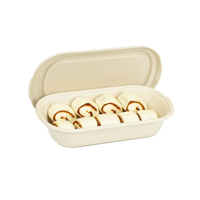 BPI  FSC Biodegradable Tableware PFAS Free Microwavable Food Container Disposable Bamboo Pulp Plate 850ml Lunch Bento Box