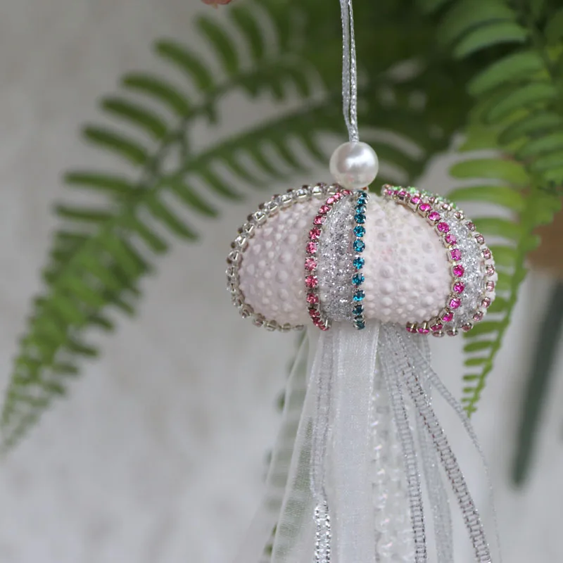 Custom Handmade Diamond Sea Urchin Christmas&Wedding Pendant&Drop Ornaments Party DIY Decor Natural Shell