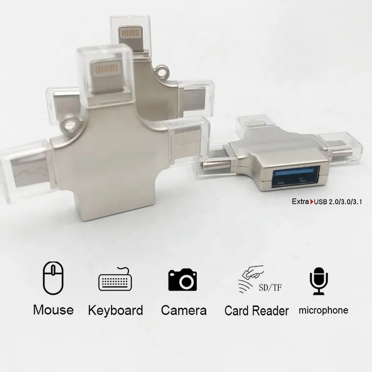 For ios/micro USB/Type C Adapter Lighting to USB3.0 Reader All in One Cardreader Not App Need 3 in one OTG Converter