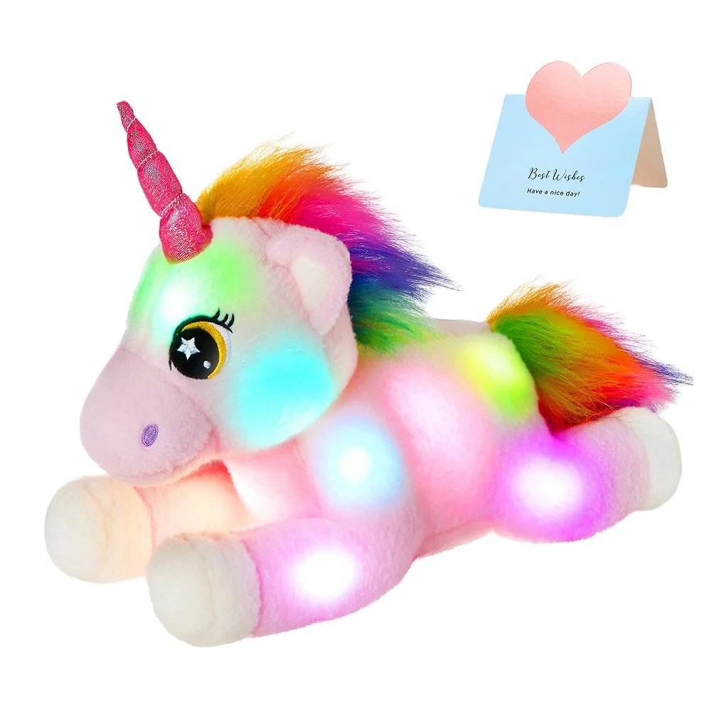 Bstaofy Light up Unicorn Stuffed Animals Glow Adorable Plush LED Toys with Rainbow Mane and Tail Gifts for Kids on Xmas
