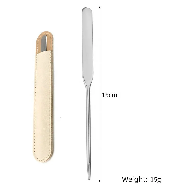 Custom logo Mixing Color Spatula Tongs Heart-Shaped Stainless Steel Scoop Polished Palette Makeup Foundation Spatula With PU Bag