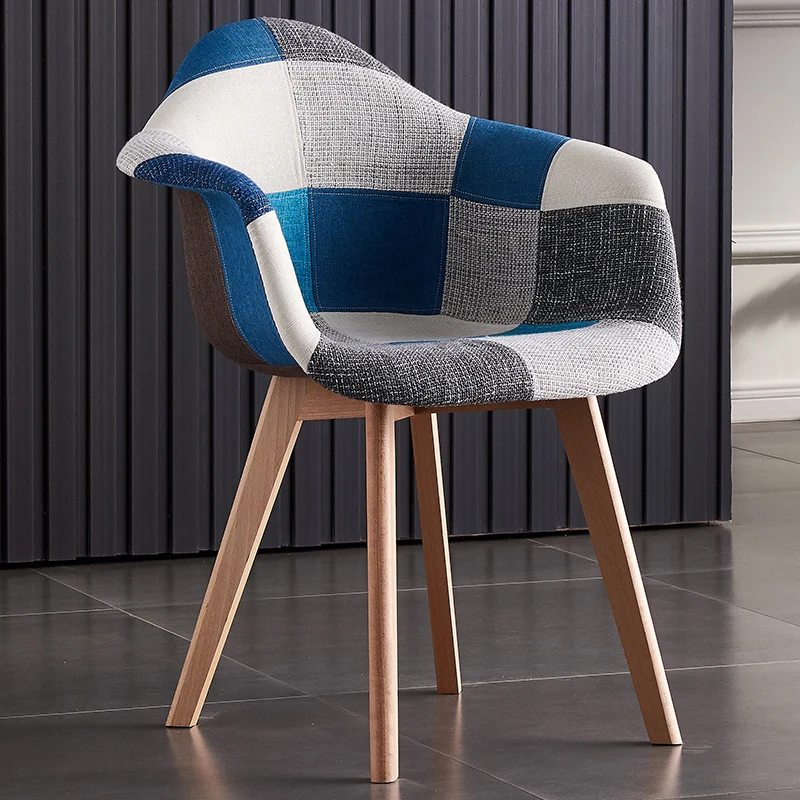 Manufacturer sells 2021 modern kitchen chair modern nordic design Patchwork fabric dining chair with wooden leg