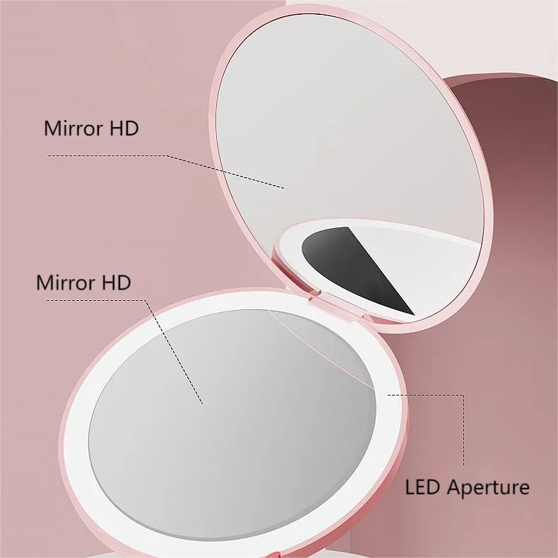 Lighted Cosmetic Case Mirror Led Portable Foldable Small Hand Held Led Vanity Folding Light Anti Fog Makeup Trifold Purse Mirror