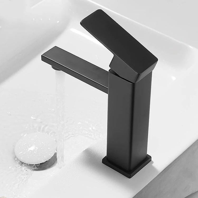 Black Paint Square Bathroom Sink Faucet Single Handle Basin Faucet Wash Tap Bathroom Basin Faucet