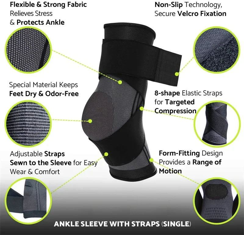 Adjustable Sports Ankle Support Compression Ankle Brace Protector Running Soccer Basketball Gym Ankle Stabilizer Bandage Strap