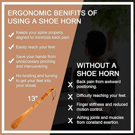 Wholesale Durable Premium Beech Walunt Lazy Shoe Helper Wooden Long Handled Shoehorns 24in for Seinors Men Boot