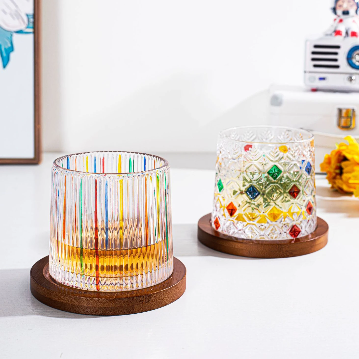 Wholesale Custom Creative Rotatable Decompression Wine Glass Coffee Cup Whiskey Homemade Glass Tumbler