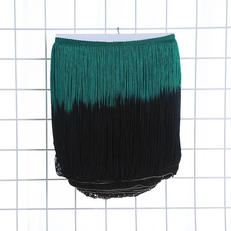High Quality 20CM Tie-dyed digital print fabric knitted Rayon Rainbow Gradient Color Tassel Fringe For Swim Wear