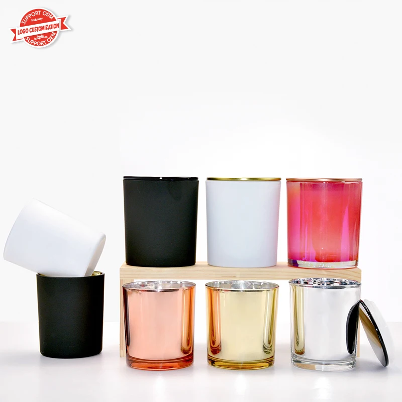 Hot Sale 210ml 300ml 420ml Black White Pink Golden Candle Jars With Metal Lid and Custom Box for Soy Wax Home Decoration