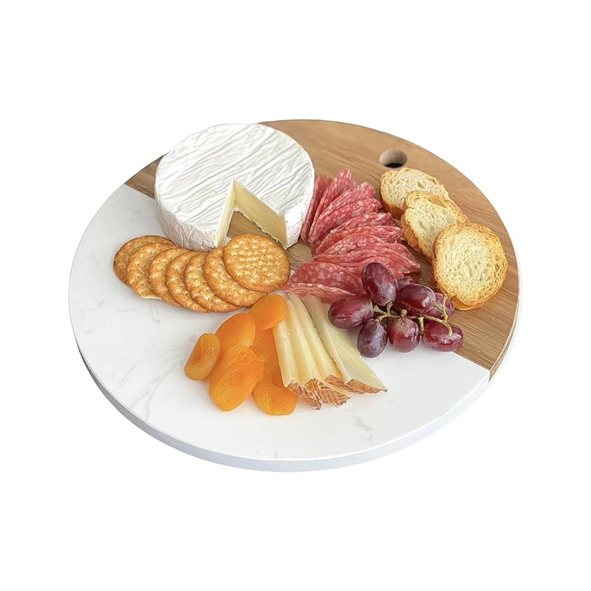 Wholesale 12inch Round Marble Wood Cutting Block Meat Cheese Fruit Vegetables Kitchen Bamboo Chopping Board With Hang Hole