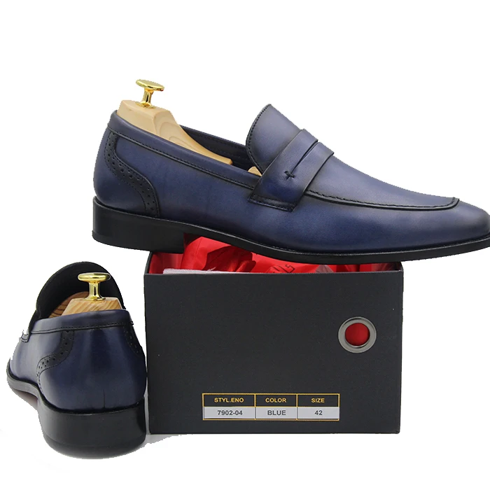 wholesale price Classy Hand-painted navy cowhide leather menwedding dress loafer  shoes for singapore