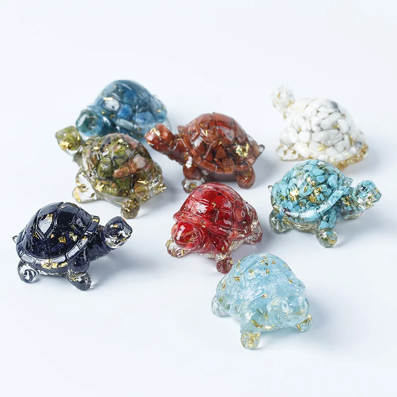 New Arrivals Semi-precious Stone Crafts Crystal Chips Resin Animal Turtle For Gift