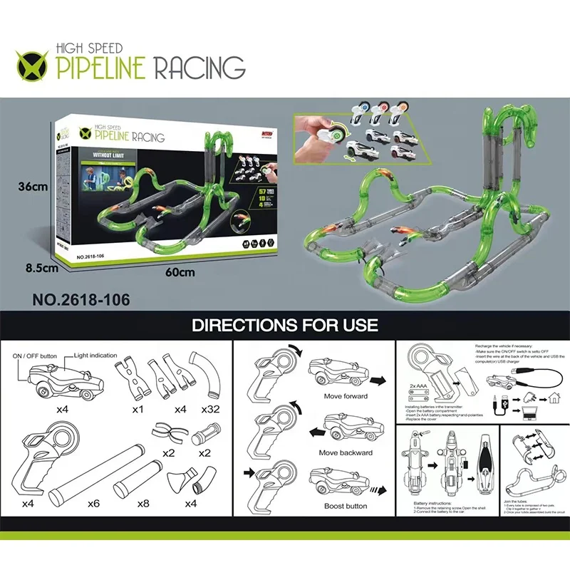 Children 2024 Gifts Pipeline Racing Track Electronic Toys Build Race Loop Modular Circuit Tubes High Speed RC Car