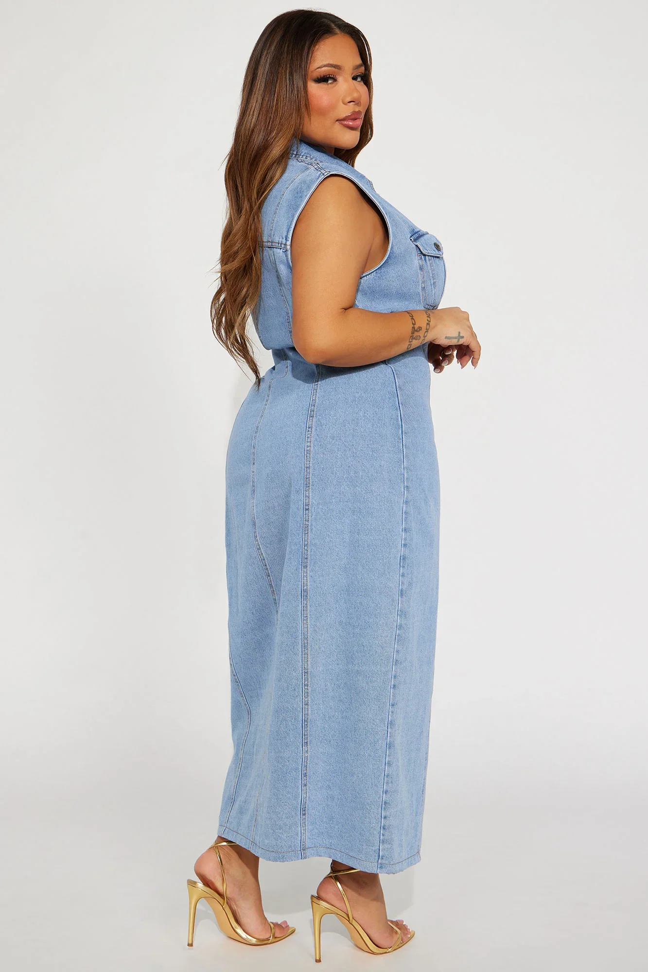 Custom fashion advanced wash denim sleeveless shirt version dress