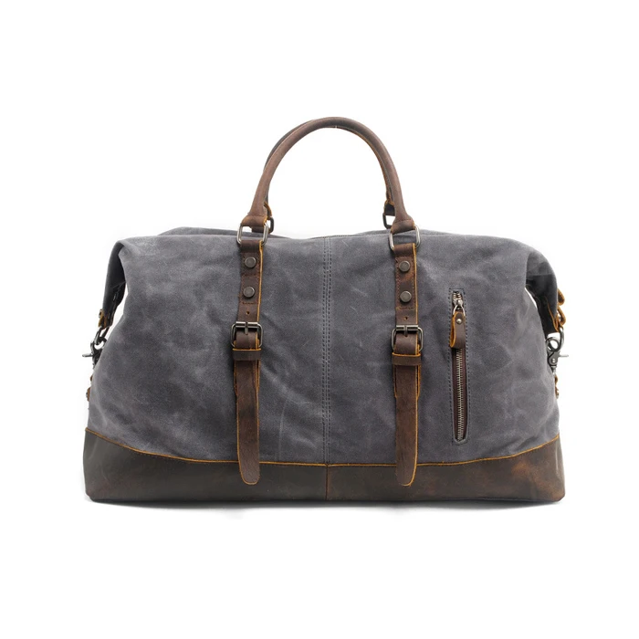 Hot sale  Waxed canvas with crazy horse leather duffel bag large waterproof travel bag for weekend