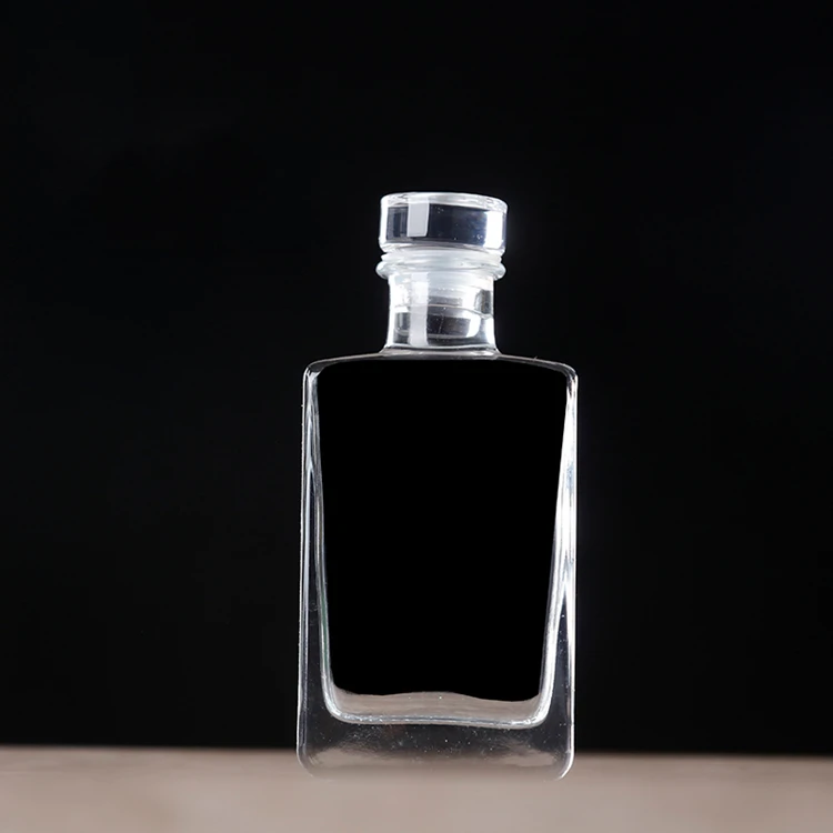 100ml Clear Square Fruit Juice Bottle Glass Vodka Wine Bottle With Glass Stopper