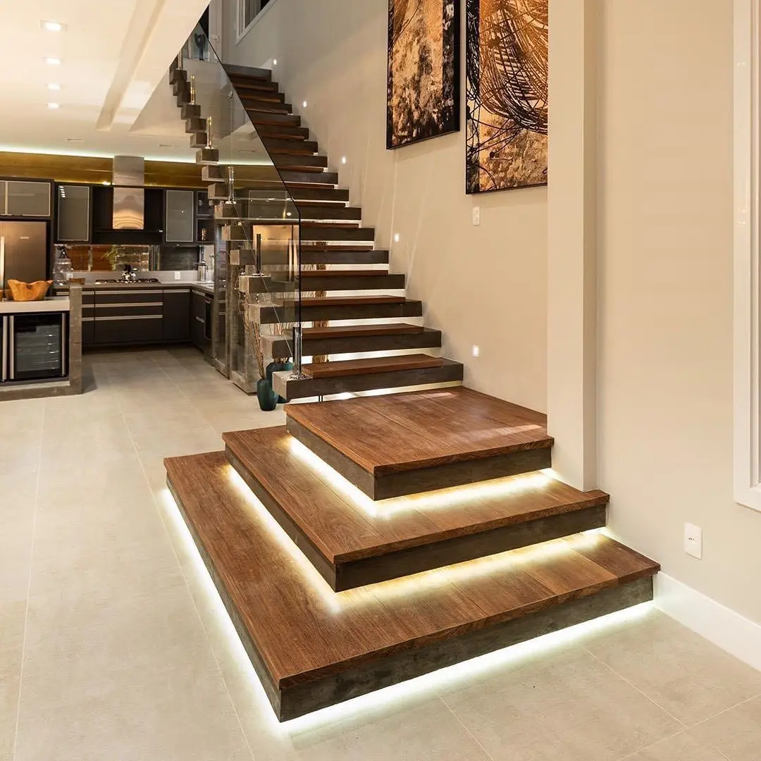 ACE Floating Stairs For Indoor Modern Wooden Invisible Stringer Staircase