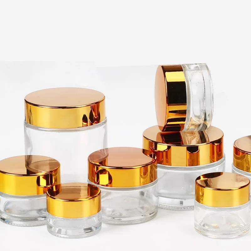 1oz 5g 10g 15g 20g 30g 50g 80g 100 Ml Clear Glass Cosmetic Jars With Black Gold Lids for Face Eye Skincare Cream