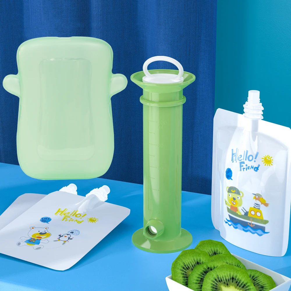 100ml Portable Reusable Fruit Puree Squeezer Food Filling Device Dispenser Baby Squeeze Pouch Fruit Puree Filler Tube For Kids