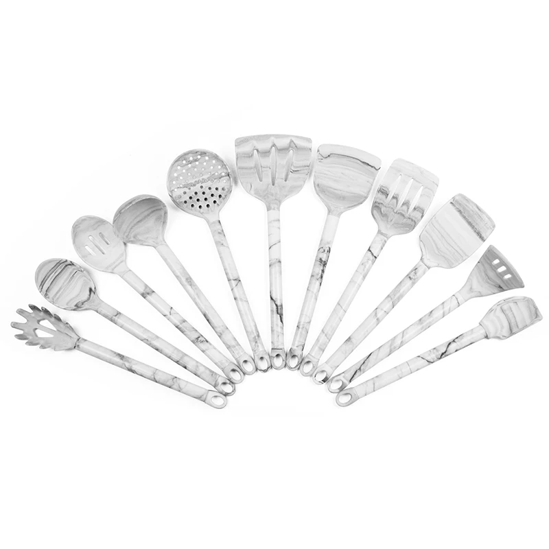 Wholesale Hot SS Kitchenware Customized Color Silicone Utensil Cooking Tool Set with Stainless Steel Handle Holder Container