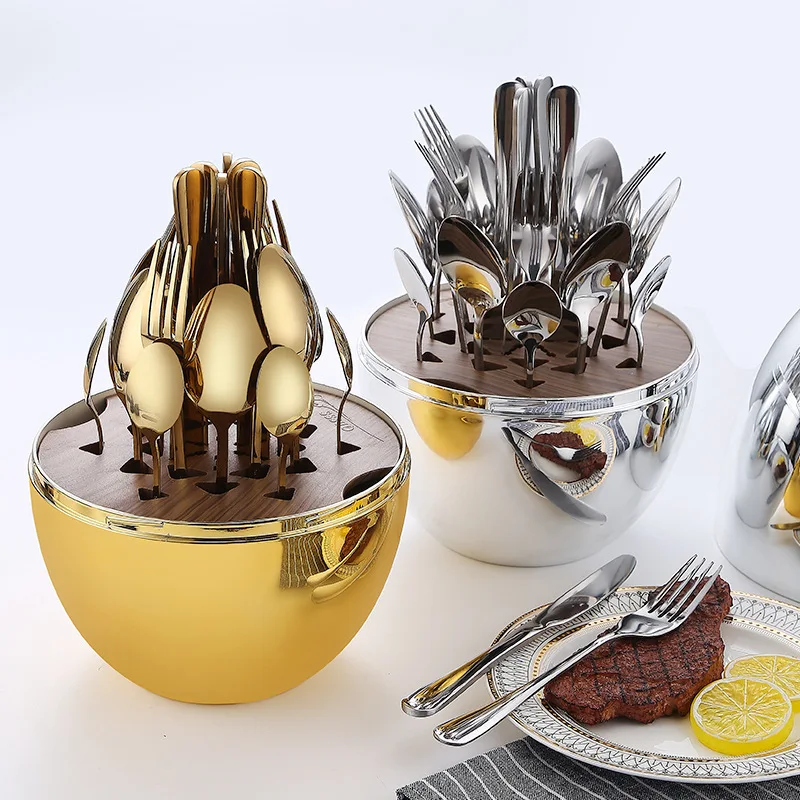 Heart Mirror Egg Cutlery Set 24 Piece Stainless Steel Set Western Cutlery Knife, Fork and Spoon Decoration Gift Set