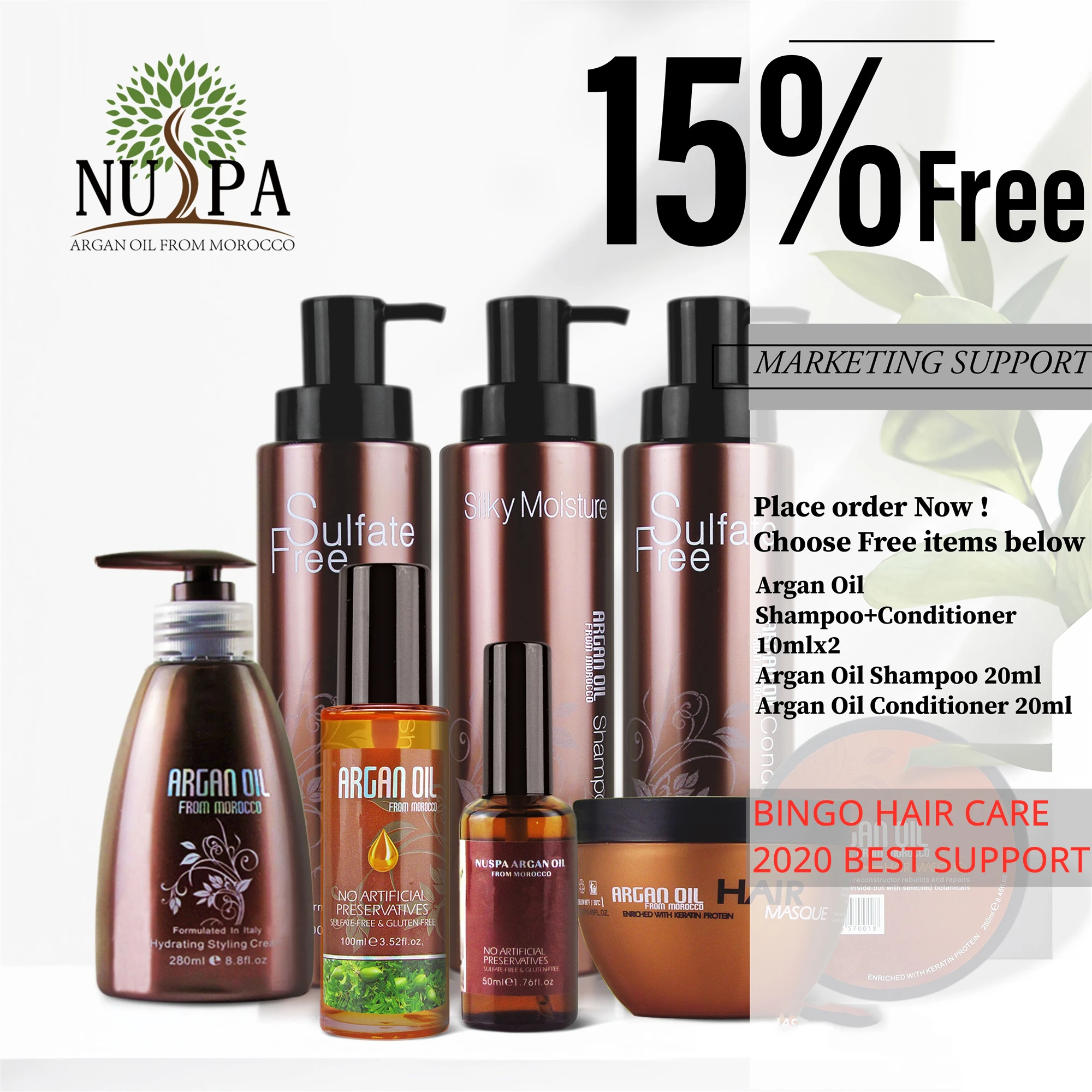 Wholesale NUSPA Argan Oil Sulfate Free Hair Treatment Organic Keratin Shampoo and Conditioner