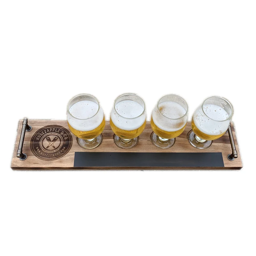 Wood Beer Flight Customized Wooden Whiskey Flight Beer Tasting Tray With Handle