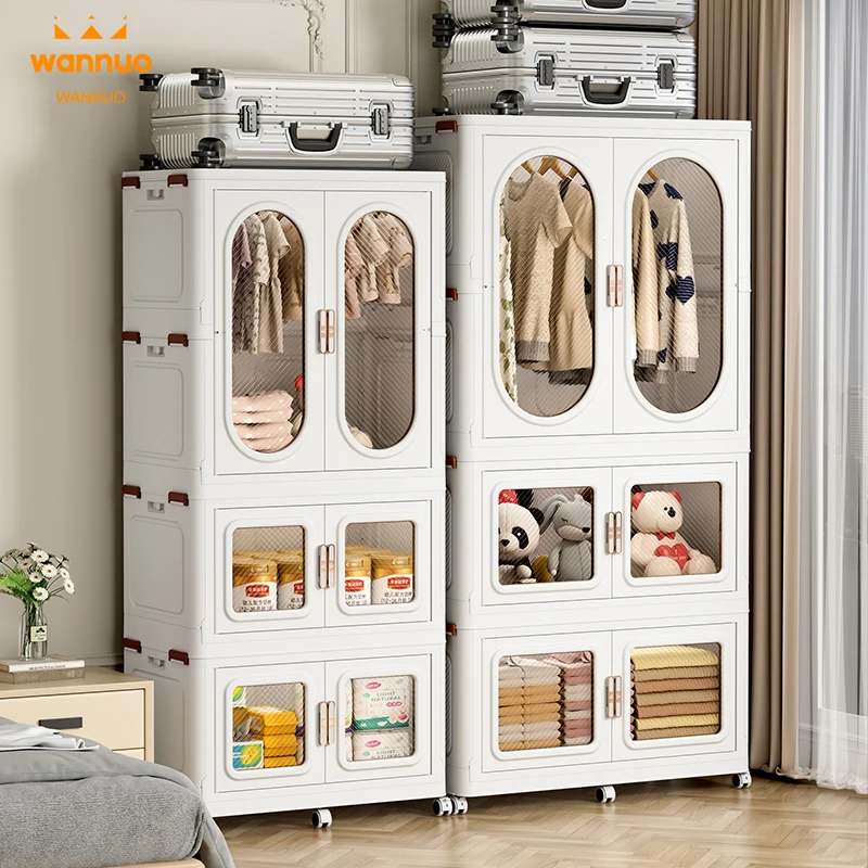 Wannuo Fashion 1-3 Layers Foldable Wardrobe Kids Plastic Wardrobe Plastic Portable Wardrobes With Universal Wheels