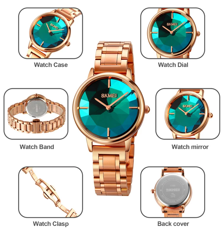 2022 SKMEI 1789 Wholesale Top Brand Zinc Alloy Case 3ATM Waterproof Gemstone Quartz Watches For Ladies