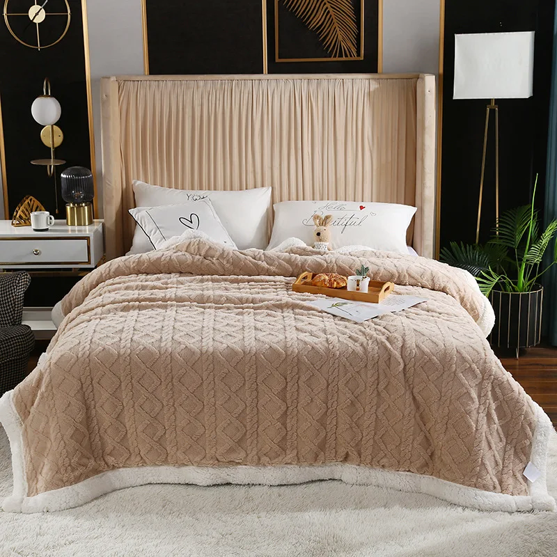 Wholesale High Quality Custom New Taffeta Jacquard Lamb Cashmere Thickened Double-sided Autumn And Winter Wool Blanket