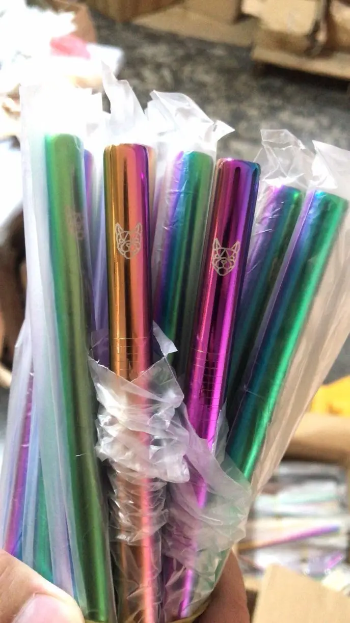 LOW MOQ Stainless Steel Smoothie Straws Wide Reusable Rainbow Metal Straws Fat Boba Straw for Bubble Tea