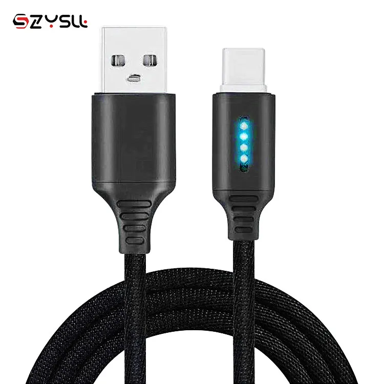 
2019 Fast Charging Aluminum Alloy Type-C 8-Pin Mini Charger Type C Data Nylon Braided Smart Automatic power-off USB Cable 