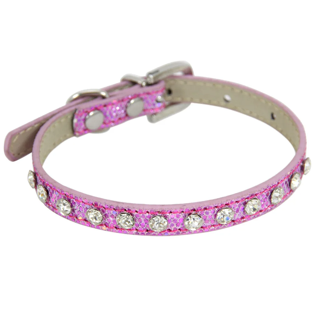 Wholesale Bling Rhinestone PU Leather Collar for Dog Cat Pet Accessories Crystal Diamond