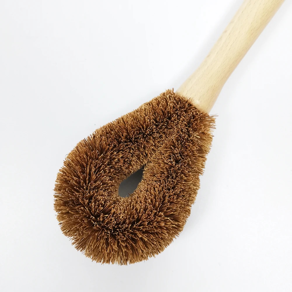 bamboo coconut fiber long handle kitchen tool pan pot kitchen cleaning washing brush coconut wooden dish brush