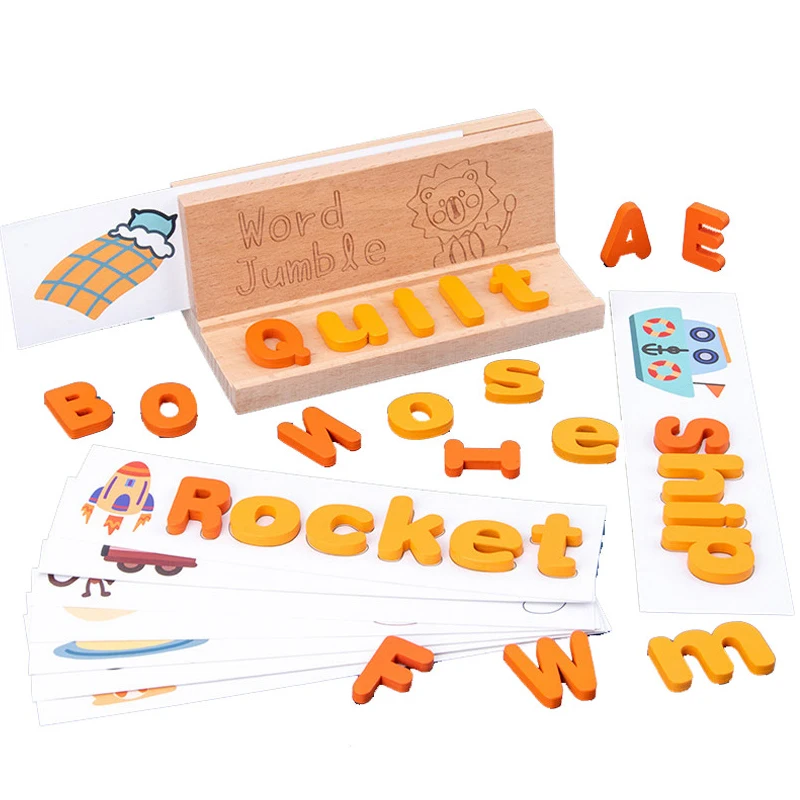 Kids Montessori Spell Word Game Wooden Toy Early Learning Jigsaw Letter Alphabet 3D Puzzle Baby Educational Puzzles for Children