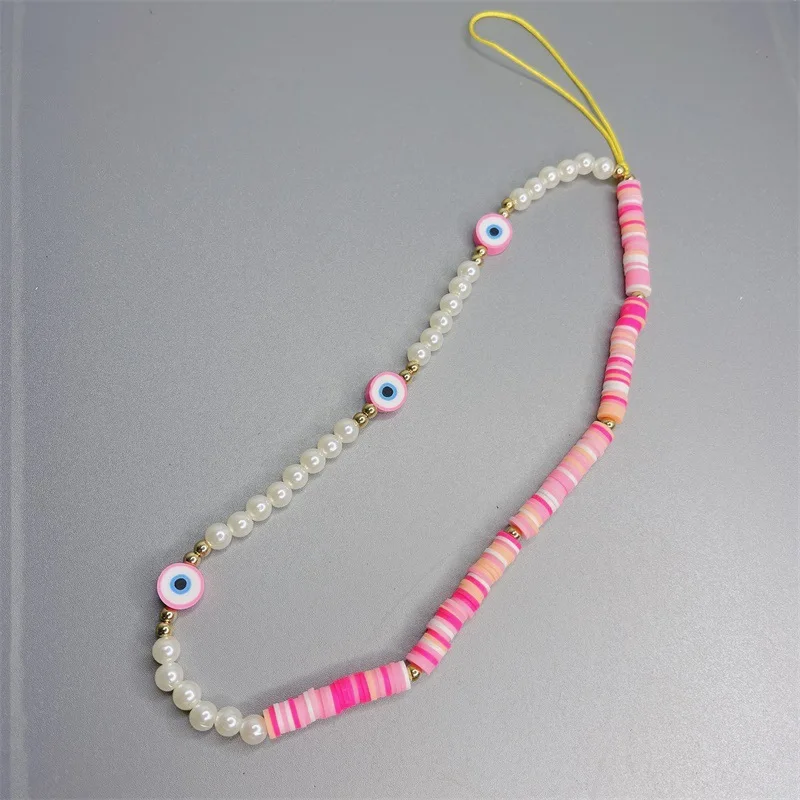  INS Fashion Pearls Colorful Bead Phone Chain for Girls Good Quality Boho Blue Eyes Beads