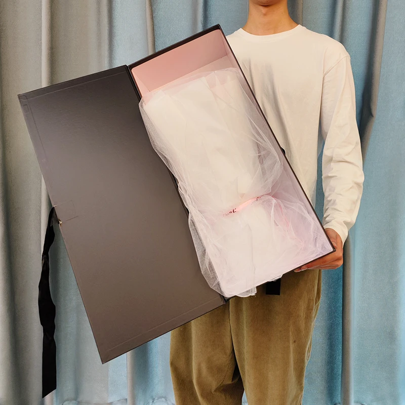 Custom Long Empty Preserved Soap Head Flower Valentines Day Rose Delivery Decorative Packaging Paper Flower Gift Boxes Wholesale