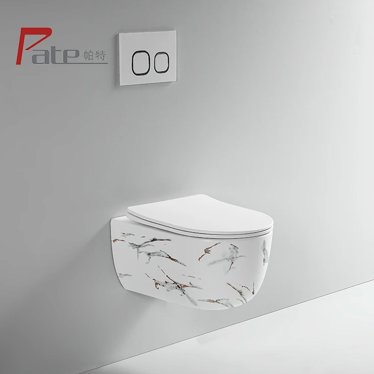 Wholesale washroom wc easy clean sanitary ware wall mounted inodoro bathroom marble pattern color wall hung ceramic toilet