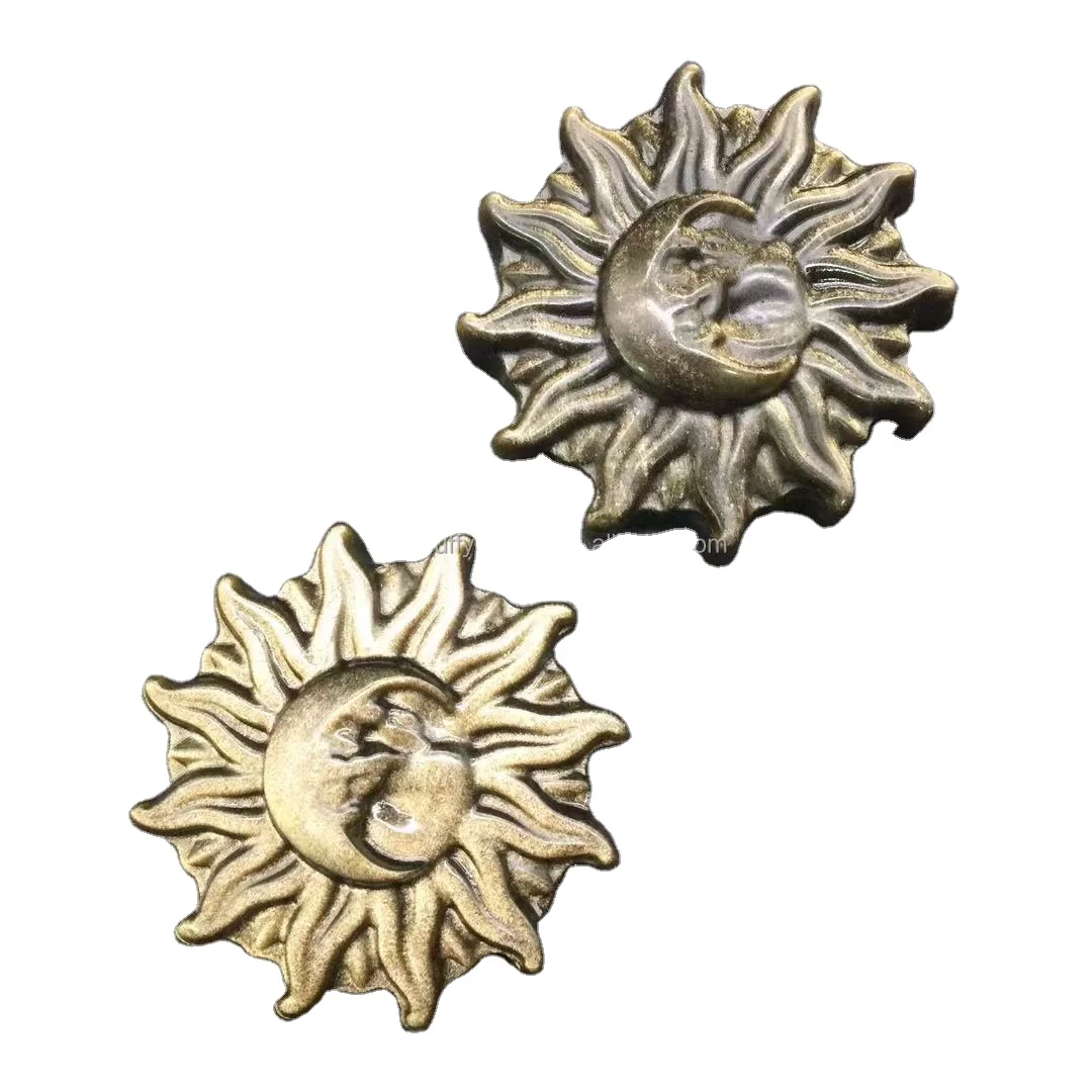 Wholesale Natural Gold Obsidian Crystal Carving Sun and Moon for Home Decoration