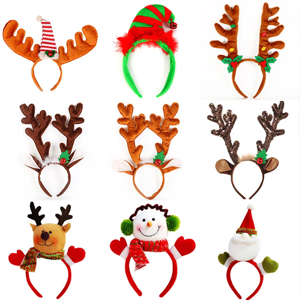 Оптовая продажа, НОВАЯ РОЖДЕСТВЕНСКАЯ повязка на голову, головной убор с оленьими рогами, Санта-Клаусом, рождественской елкой, повязка для волос для детей и взрослых, рождественские подарки, аксессуары для волос/