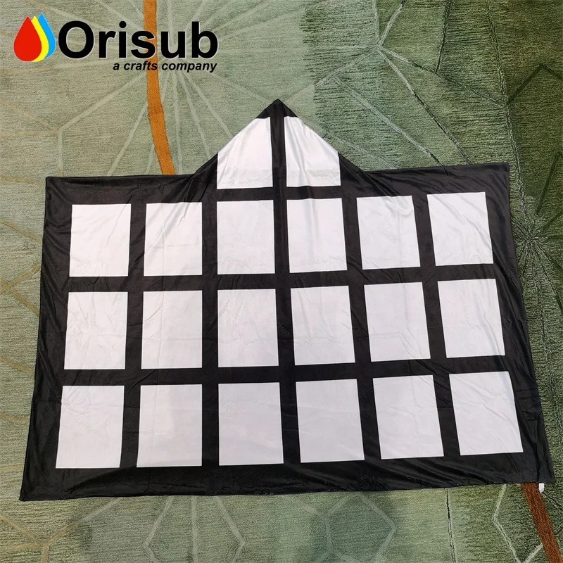 Largest 60x80 inch soft velvet sublimation hoodie blanket custom 20 panel adult hooded blanket