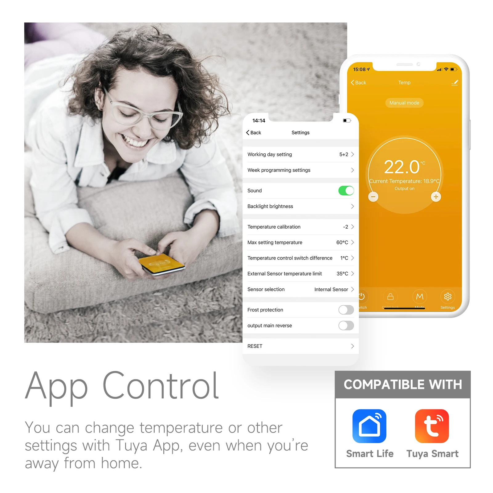 3A water underfloor heating thermostat work with Tuya App control for Android and IOS system
