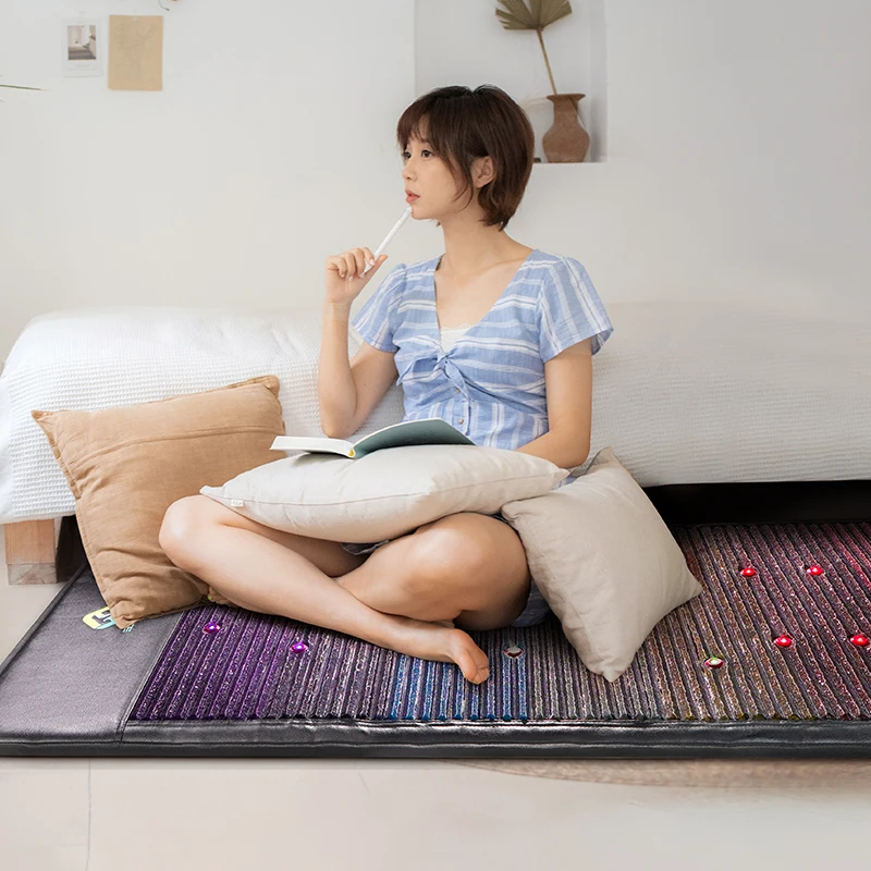 Fuerle Magnetic Field Thermal Heat Mattress Therapy 7 Gemstones Healing Chakra Mat Body Massage Infrared PEMF Mat