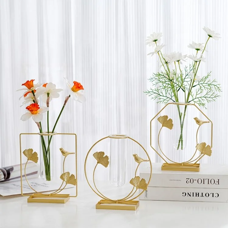 Simple Glass Transparent Metal Vases for Home Decor Flower Wall Vase