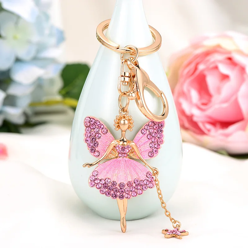 Wholesale Beautiful Ballet Keychain Flower Fairy Water Diamond Butter Delicate Dance Keychain