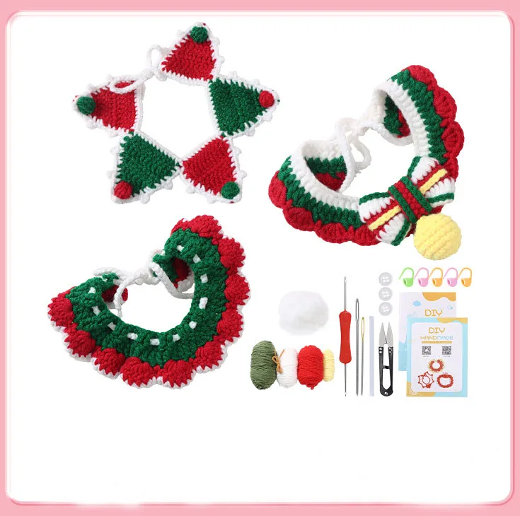 Hot Sale Custom Crochet Christmas Costume Hand-woven Material Set Pet Bib Knitting  Crochet Kit for Beginners Adults Kids