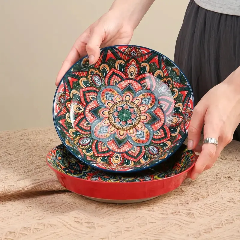 Bohemia style ceramic dishes & plates retro dinnerware sets under glaze porcelain wholesale tableware bowls and plates